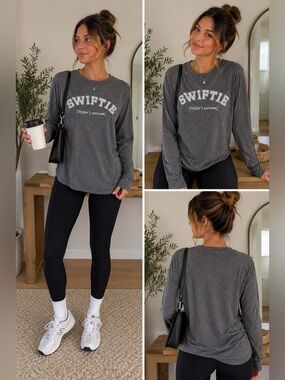 Swiftie Taylor’s Version Graphic Long Sleeve Tee Shirt Grey Large Taylor Swift